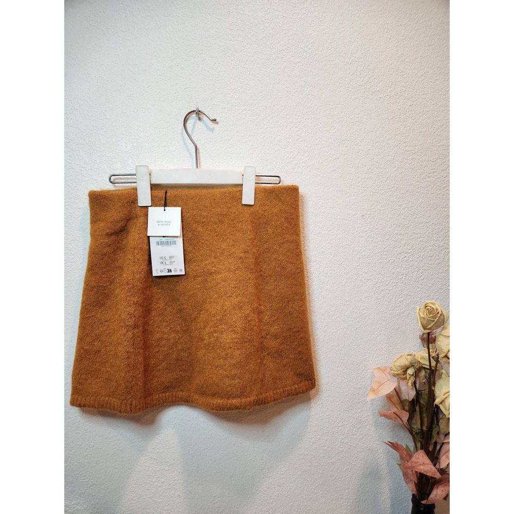 ZARA Mustard Wool‎ Alpaca Blend Mini Skirt Size S NWT Soft Knit Fall Winter